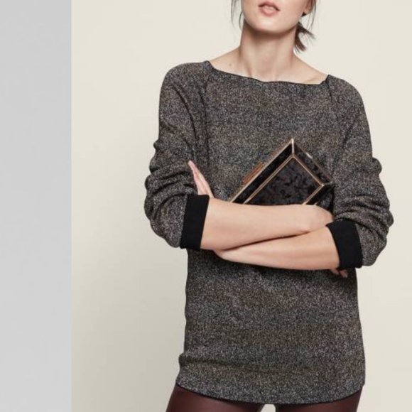 Reiss Josephine Lurex Metallic Tonal Striped Pull Over Women's Jumper Sweater S - Picture 1 of 12